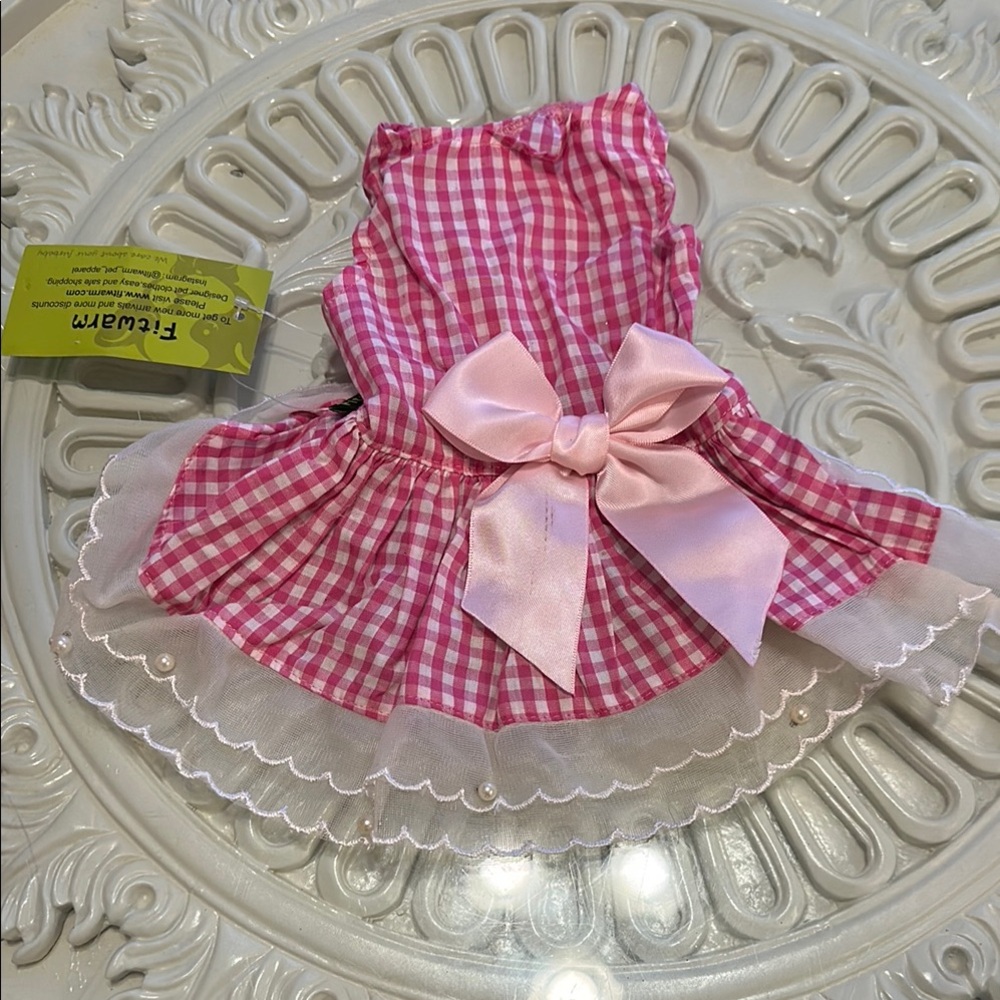 Pink Gingham XS FITWARM Dog Dress with Bow NWT